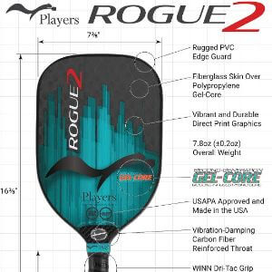 Features Of The Rogue2 Pickleball In Hybrid Shape Gel Core