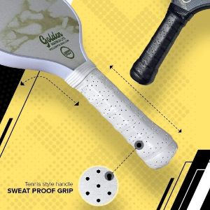 Ergonomic Handle Of A Golden Marble-Lite Pickleball Paddle With A Sweat Proof Quality Grip 