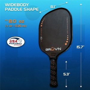 Specifications Of The Muvn-13S Raw Carbon Fiber Gruvn Pickleball Paddle - Orange With Black Edge Guard