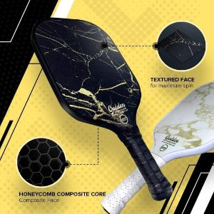 Textured Face And Honeycomb Core Of A Golden Marble-Lite Pickleball Paddle